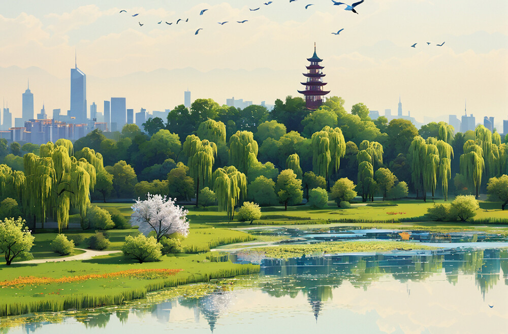 AI时政画报｜滹沱碧柳