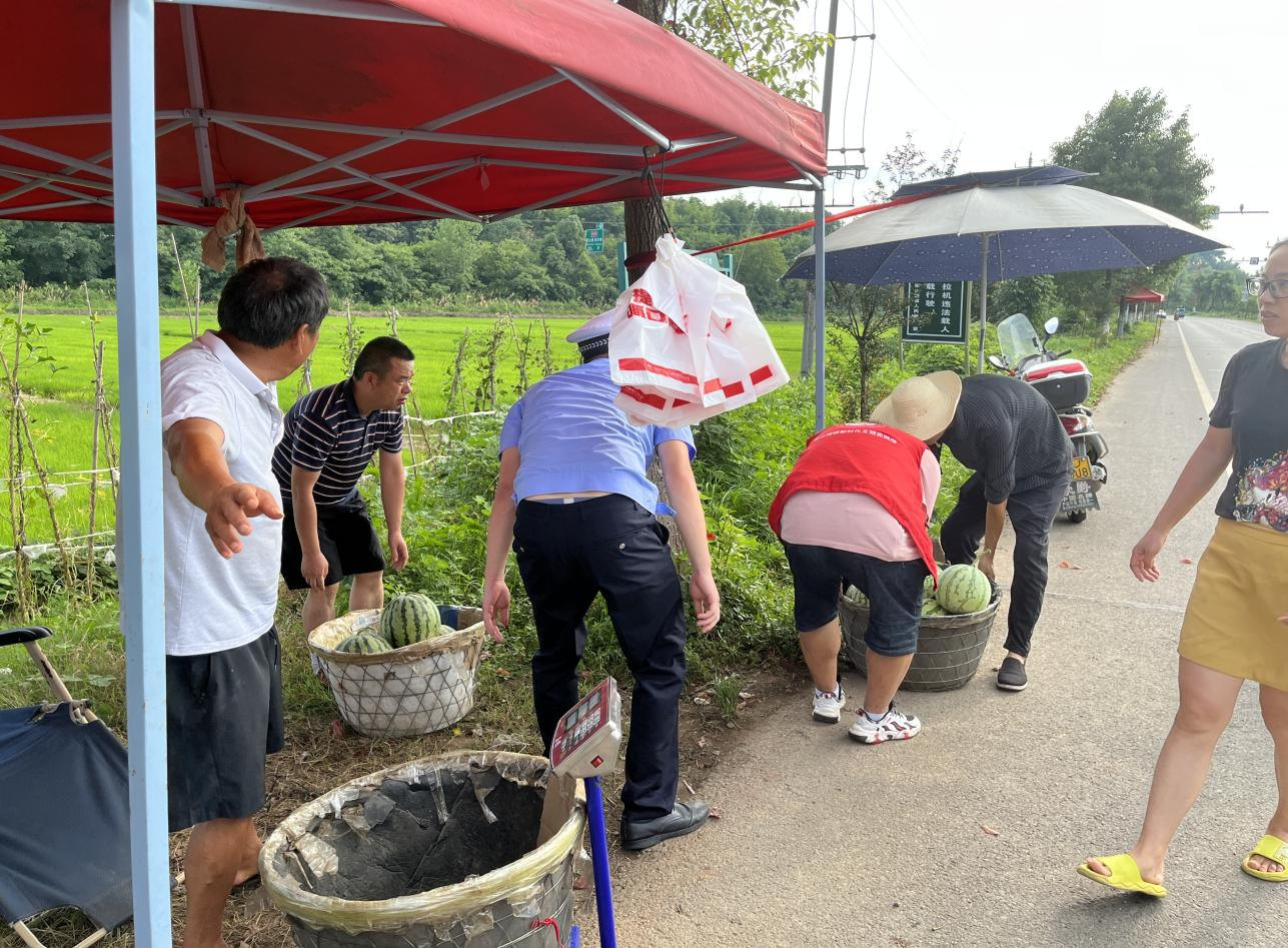 汉寿县军山铺镇开展国省道沿线西瓜摊治理行动